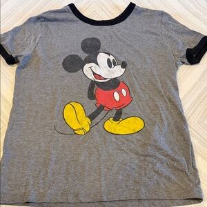 Disney Mickey Mouse Ringer T-Shirt Kids Large Gray Red Yellow Graphic Tee